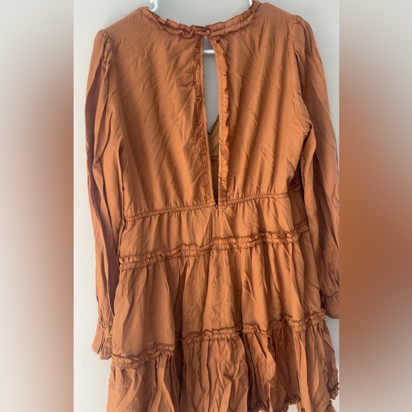 Rust Orange Ruffled V-Neck Dress - Picture 4 of 4